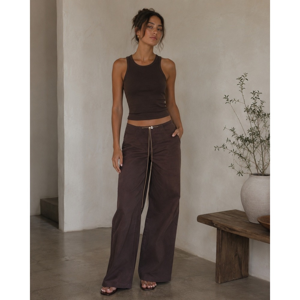 White Fox Never Really Over Wide Leg Pants XS Chocolate Brown Earthy Minimalist